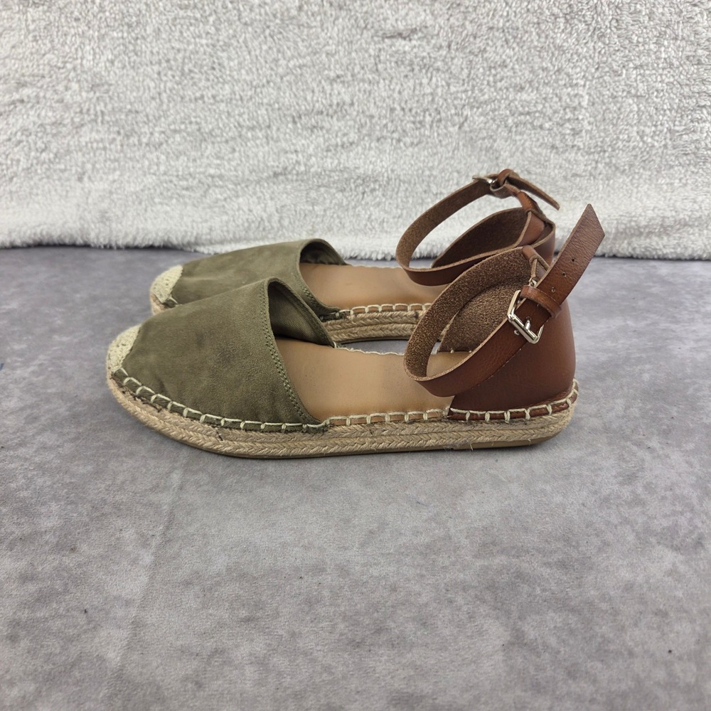 Old Navy Womens Olive Green Espadrille Ankle Strap Flats Suede Jute Boho Shoes